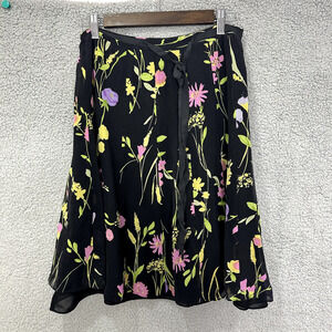 John Paul Richard Uniform Skirt Womens 12 Black Floral‎ Silk Vintage Boho Dainty